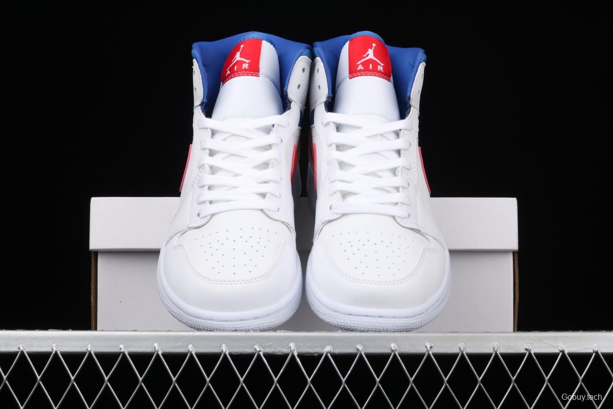 Air Jordan 1 Mid Fearless Royal White, Blue and Red Zhongbang Basketball shoes BQ6472-164,