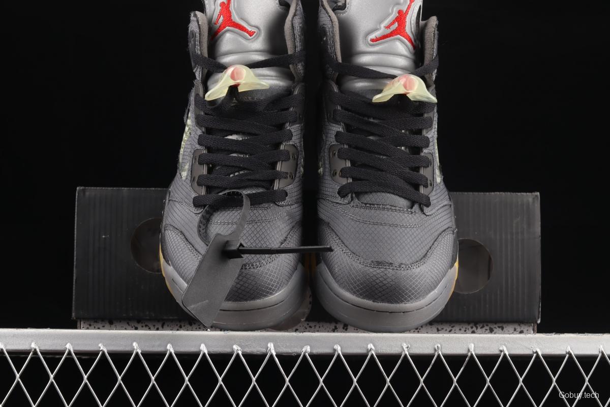 OFF-White x Air Jordan 5 Black Sail 3M reflective basketball shoes CT8480-001