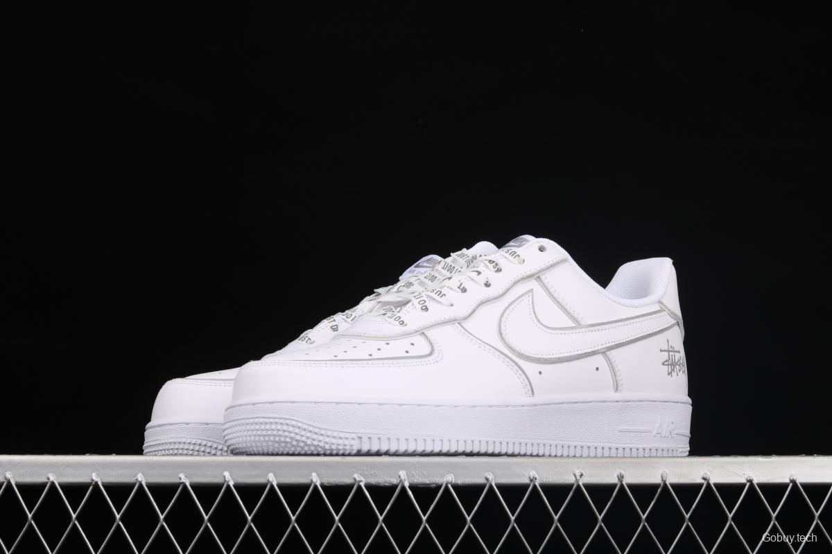 Stussy x Nike Air Force 1 Low Stussy co-named white dazzling color reflective low-top casual board shoes BQ6246-019