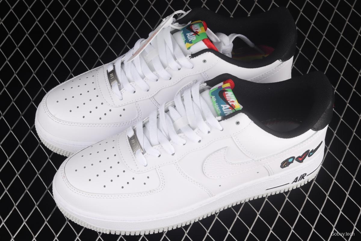 NIKE Air Force 11607 Low Peace Love Swoosh white and black graphic printed low-top casual board shoes DM8148-100