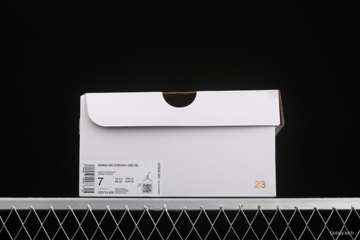 Air Jordan 1 Mid White Orange Zhongbang Basketball shoes CZ0774-800