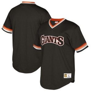 Men's Black Cooperstown Collection Mesh Wordmark V-Neck Throwback Jersey