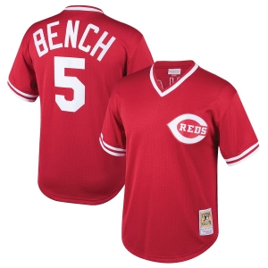 Youth Johnny Bench Red Cooperstown Collection Mesh Batting Practice Throwback Jersey