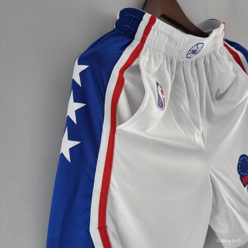 75th Anniversary Philadelphia 76ers NBA Shorts White Blue Trim