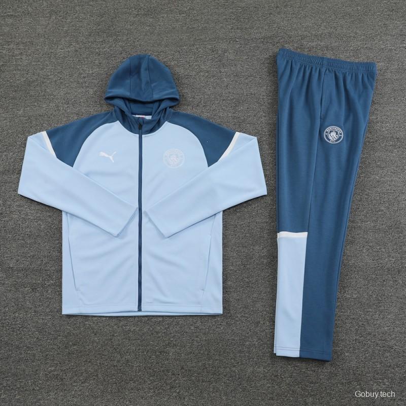 24/25 Manchester City Light Blue Hoodie Full Zipper Jacket +Long Pants