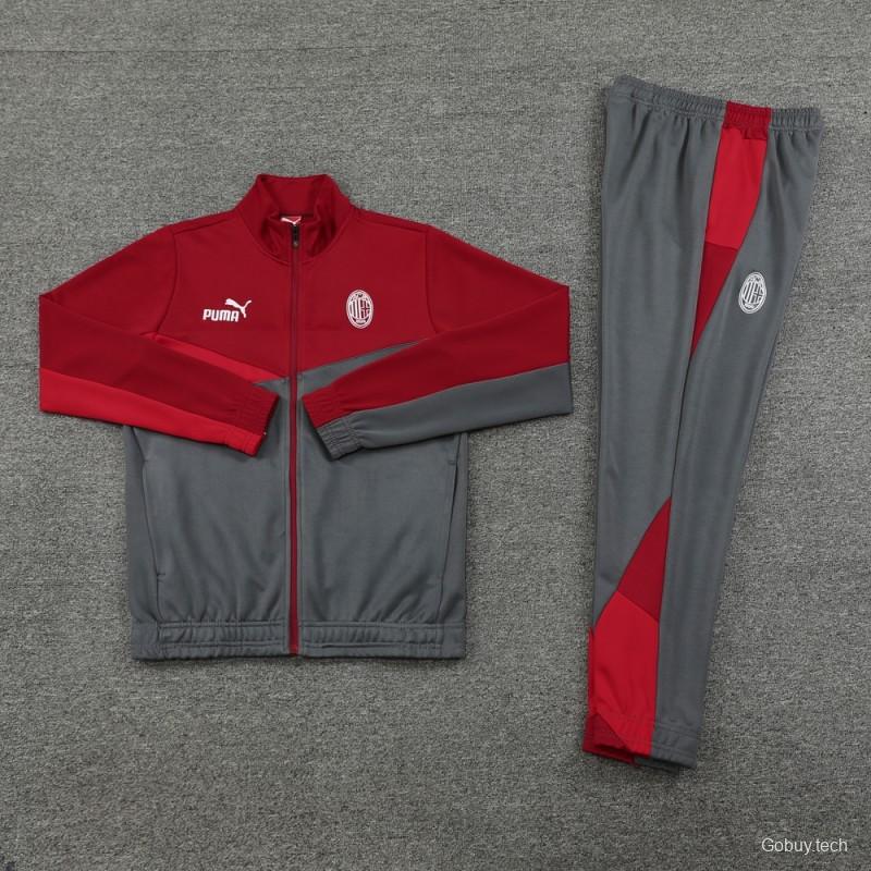 24/25 AC Milan Red/Grey Full Zipper Jacket +Long Pants