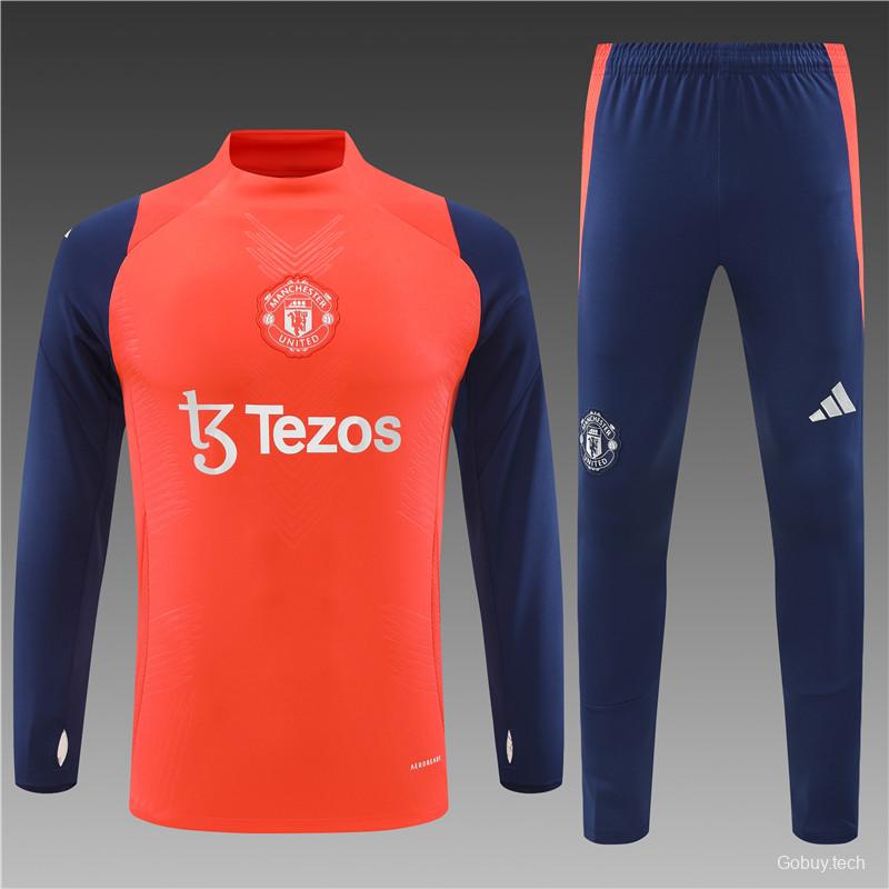 24/25 Manchester United Orange/Navy Half Zipper Jacket+Long Pants