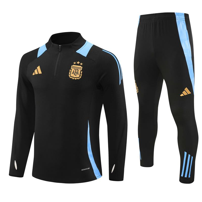 2024 Argentina Black Half Zipper Jacket+Long Pants