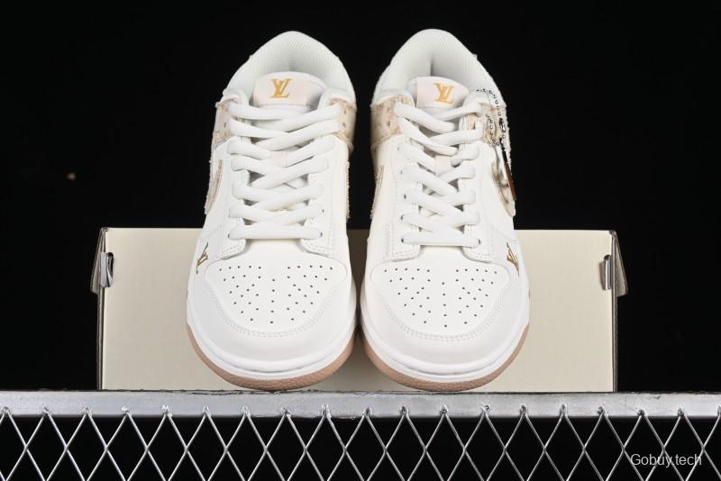 Nike SB Dunk Low LV Collaboration - Yellow Denim Beige with Yellow Swoosh Anniversary High-End Custom Low-Top Casual Skate Shoes - DJ2024-007