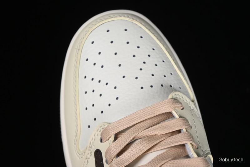 Nike Travis Scott x Fragment Design x Jordan Air Jordan 1 Low OG SP AJ1 LV Beige Brown Print Casual Sneakers - LJ5188-006