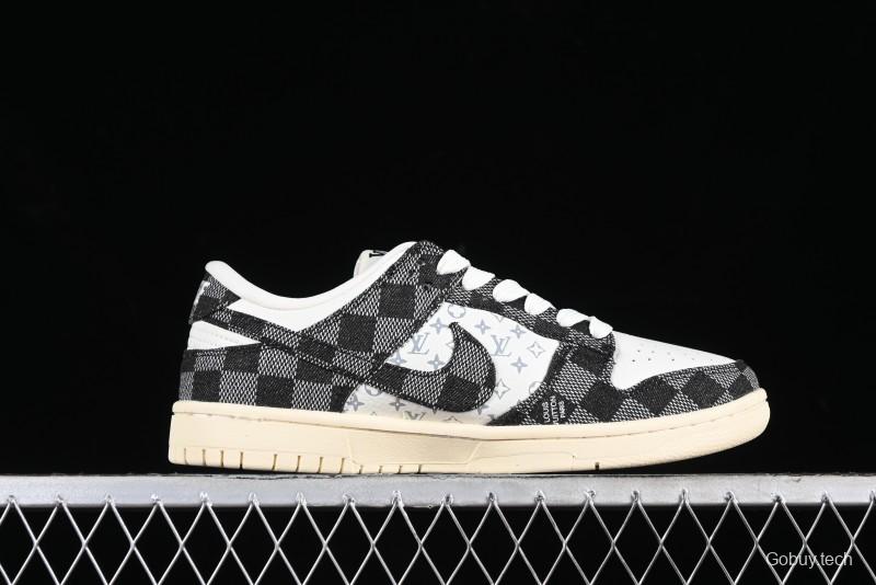 Nike SB Dunk Low LV Collaboration - Black Checkerboard Anniversary Custom Low-Top Casual Skate Shoes - XB3802-353