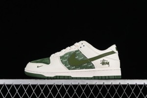 Nike SB Dunk Low Stussy Collaboration - Green Floral Anniversary Custom Low-Top Casual Skate Shoes - CF3688-008