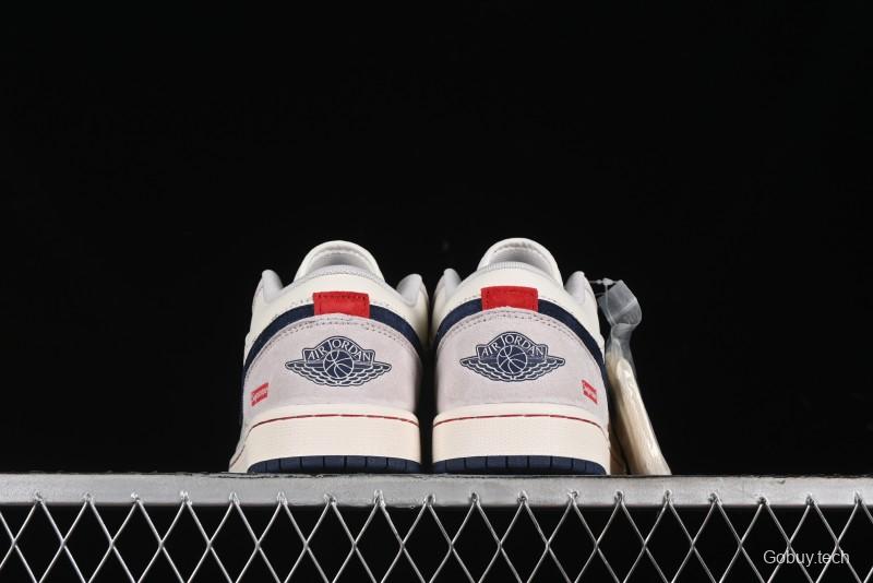 Nike Air Jordan 1 Low Supreme Collaboration - Pig Grey Print Custom Retro Basketball Shoes - LJ6688-009