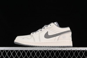 Nike Air Jordan 1 Low AJ1 Lightning Collaboration - Off White Grey Anniversary Custom Edition Low-Top Casual Sneakers - CF3688-020