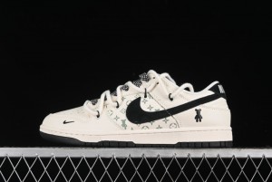 Nike SB Dunk Low Violent Bear Series - Lace-Up Beige with Black Swoosh Anniversary High-End Custom Low-Top Casual Sneakers - SJ2068-291
