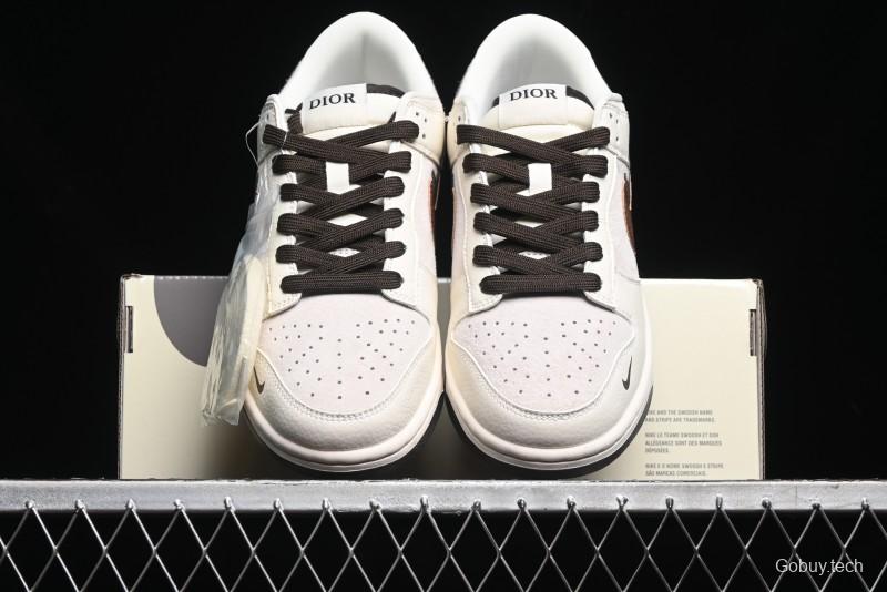 Nike SB Dunk Low Dior Collection - Beige Brown Swoosh Anniversary Custom Low-Top Casual Skate Shoes - XD6188-046