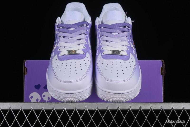 Nike Air Force 1 Low Witch Collaboration Custom Leather Sneakers with Gradient White-Purple and Skull Design - CW2288-111