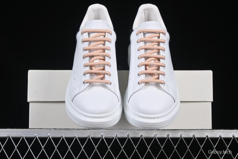 Alexander McQueen Oversized Sneakers with Mirror Silver Heel - White Leather Lace-Up Shoes