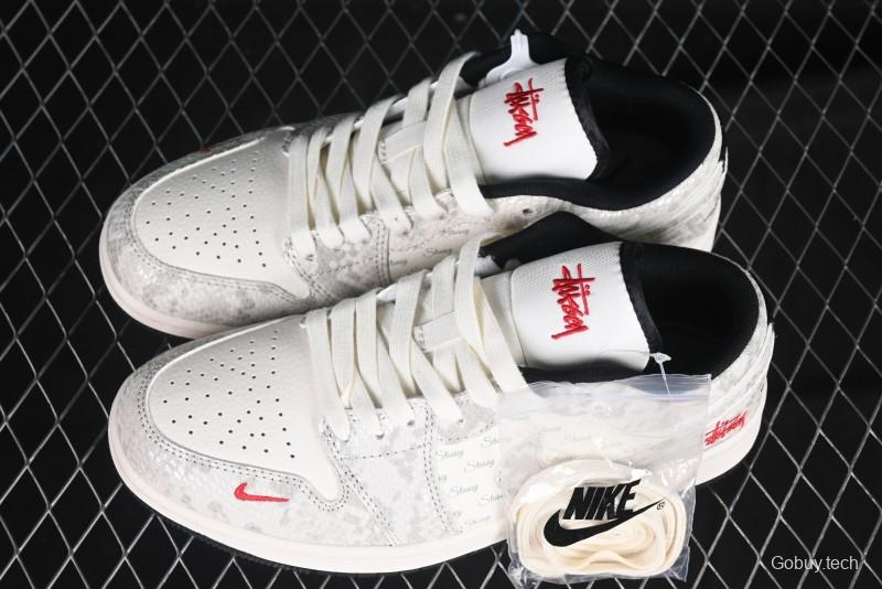 Nike Air Jordan 1 Low Retro Basketball Shoes - Stussy Grey Snake Custom - FC1688-200