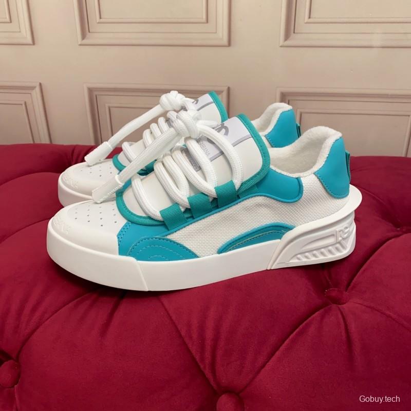 2025 Unisex Dolce & Gabbana White Blue Leather Textile Sneakers