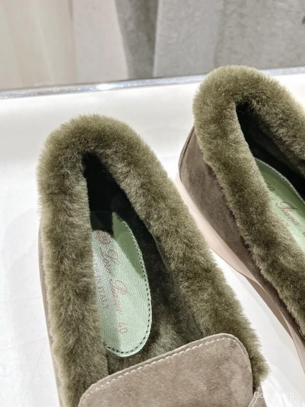 2024 Women LP Brown Suede Loafers With Wool Lining MJ00300
