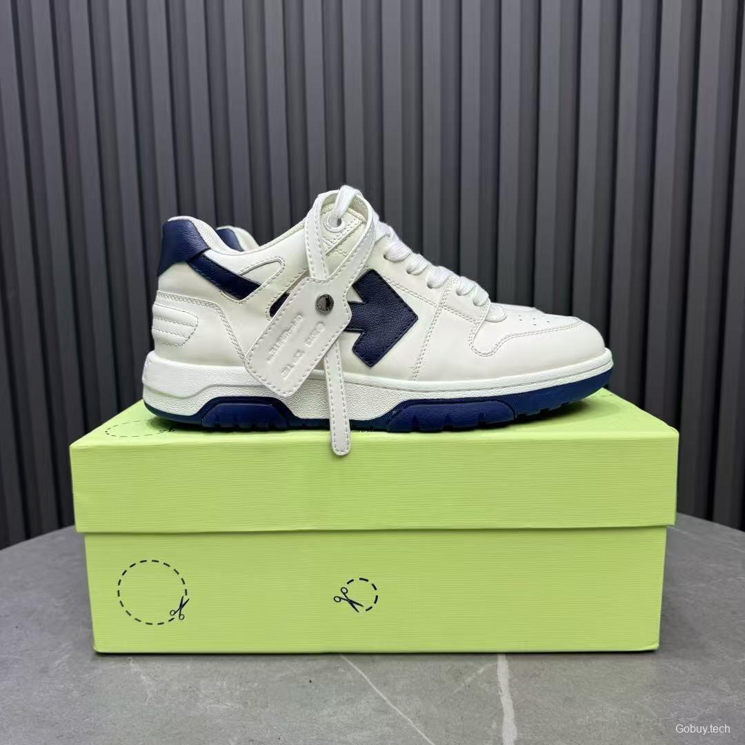 2025 Unisex Off-White White Navy Leather Sneakers KFY00310
