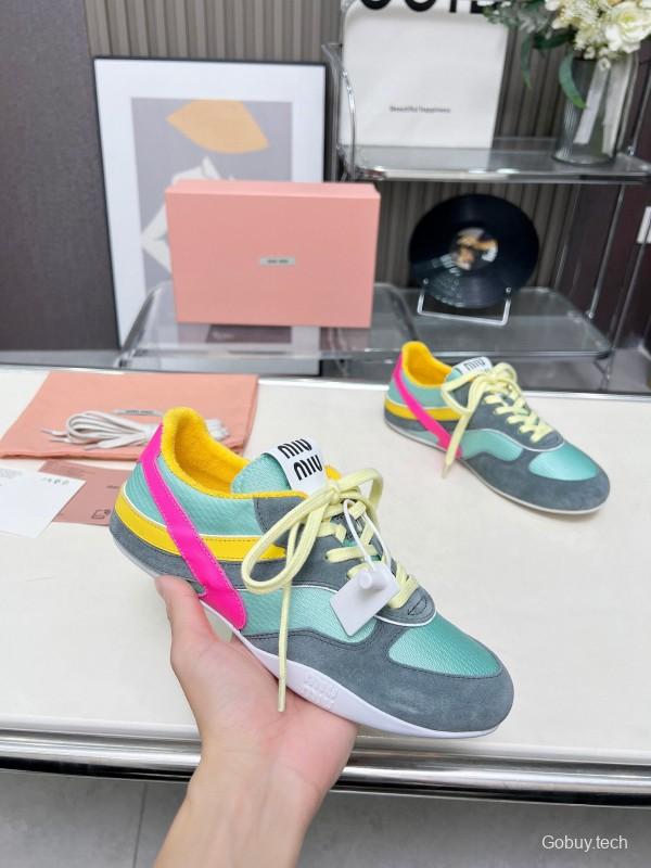2025 Women Miu Miu Blue Grey Pink Yellow Suede Mesh Sneakers G027