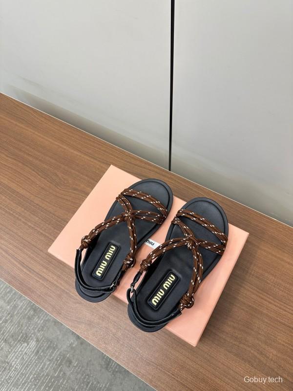 2025 Women Miu Miu Brown Leather Sandals