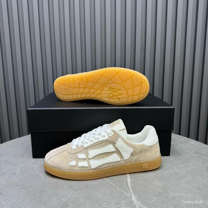 2024 Unisex Amiri Beige White Suede Leather Sneakers MJ00300