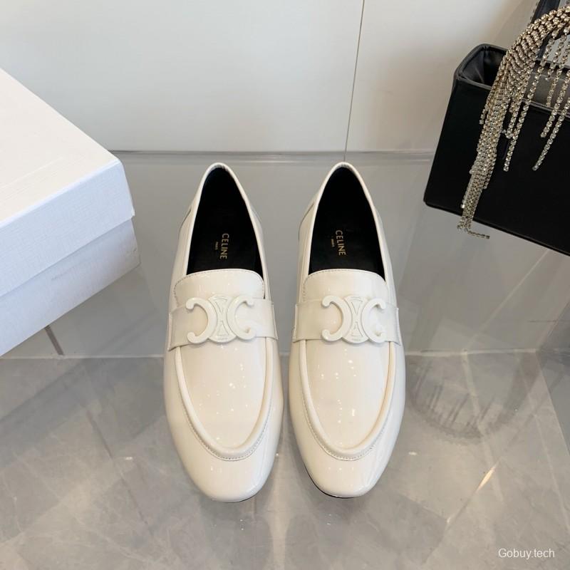 2025 Women Celine White Patent Leather Loafers