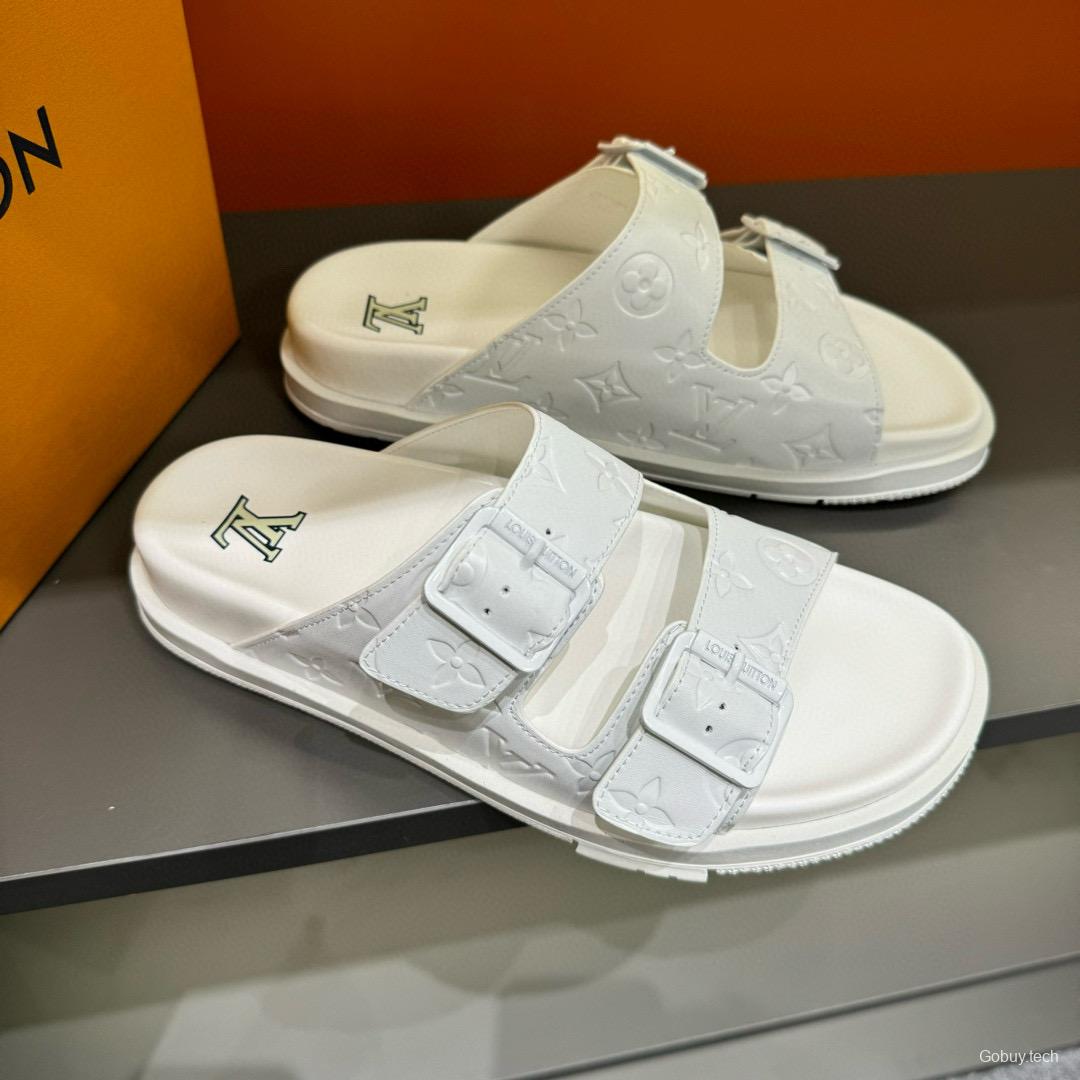 2024 Slippers Louis Vuitton White Leather Slippers