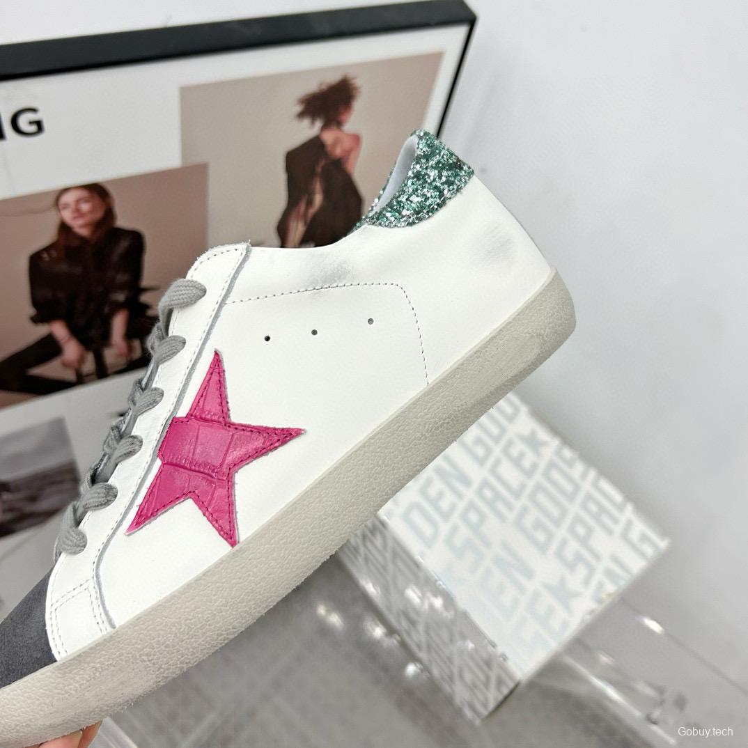 2025 Women GGDB White Pink Grey Glitter Leather Suede Sneakers