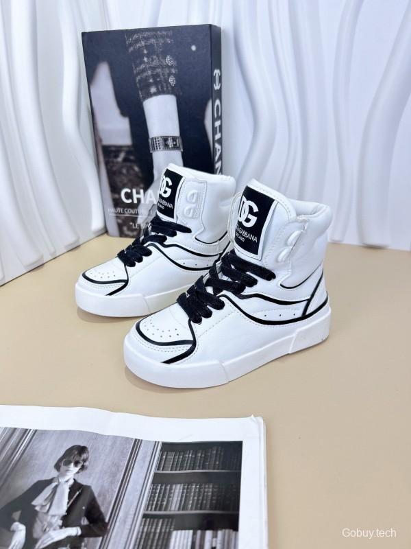 2024 Kids Dolce & Gabbana Black White Red Synthetic Leather Kids Sneakers