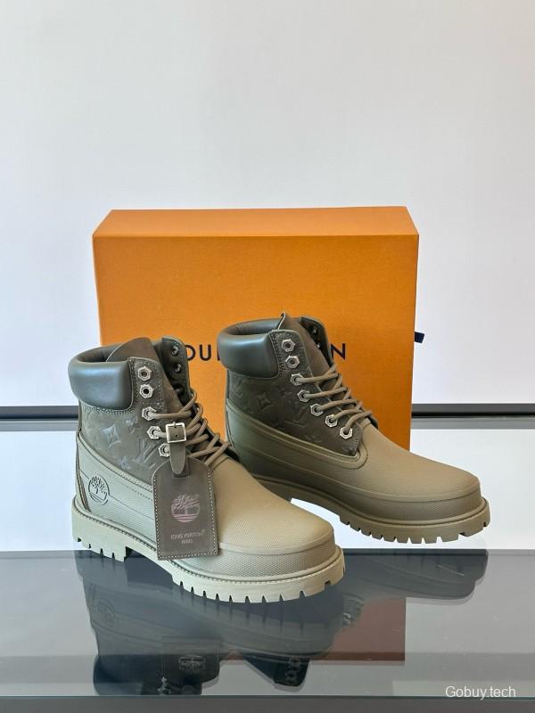 2024 Men Louis Vuitton Brown Rubber Leather Combat Boots MJ00390