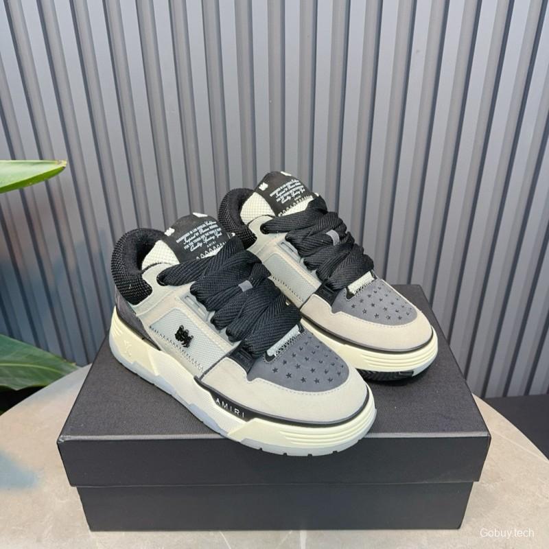 2024 Unisex Amiri Black White Grey Leather Mesh Sneakers MJ00360