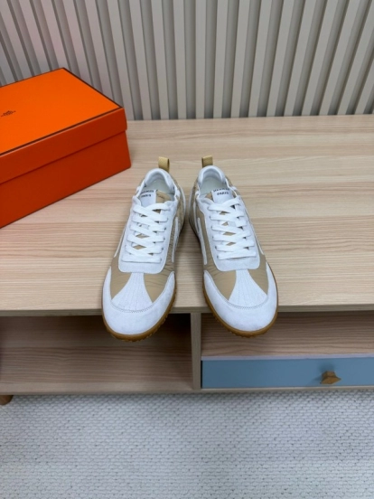 2025 Unisex Hermès White Beige Suede Goat Leather Sneakers Top Version LY00310