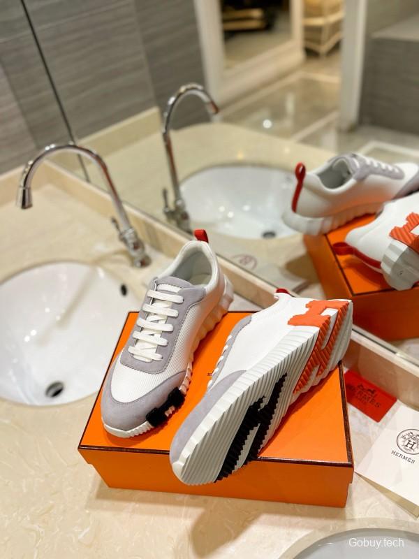 2024 Unisex Hermès White Beige Suede Rain Cloth Casual Sneakers MJ00320