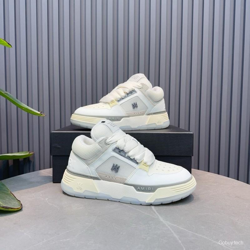 2024 Unisex Amiri White Beige Leather Mesh Sneakers MJ00360