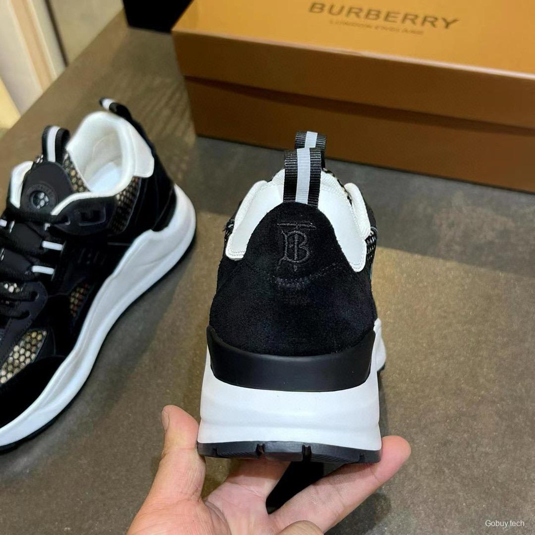 2025 Unisex Burberry Black White Suede Leather Cotton Sneakers Vintage MJ00380