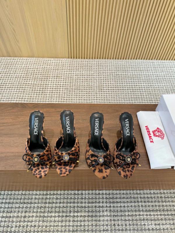 2025 Women VERSACE Leopard Print Calf Hair Heels LY00210
