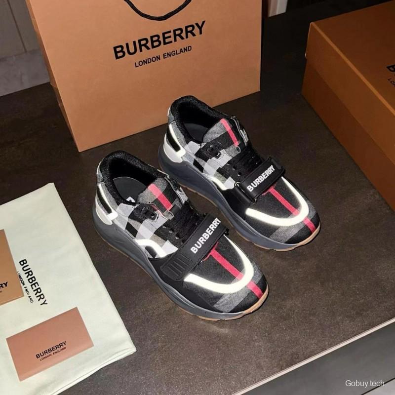 2025 Unisex Burberry Black White Suede Leather Mesh Sneakers Vintage Pattern MJ00360
