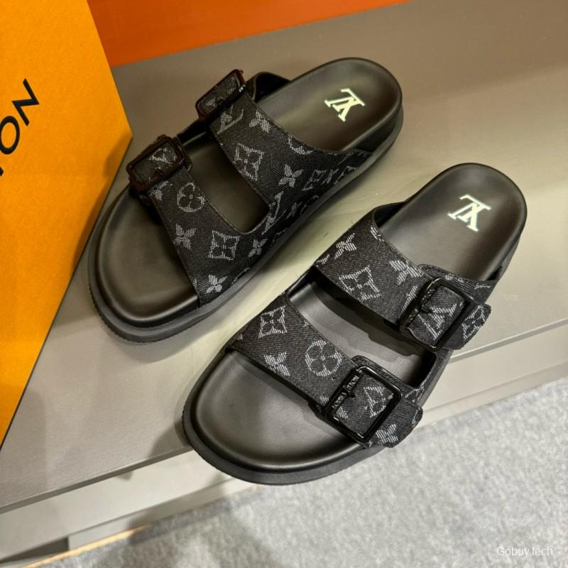 2024 Slippers Louis Vuitton Black Canvas Slippers