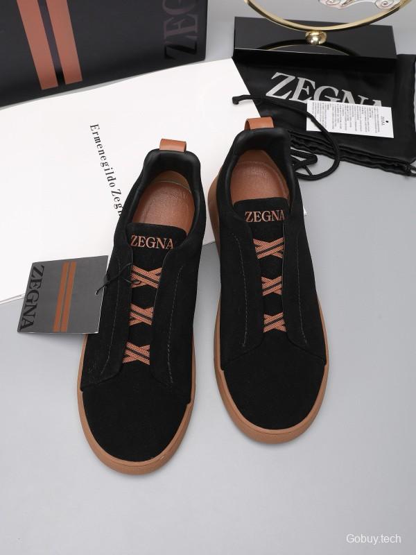2024 Men Ermenegildo Zegna Black Brown Suede Leather Sneakers MJ00240
