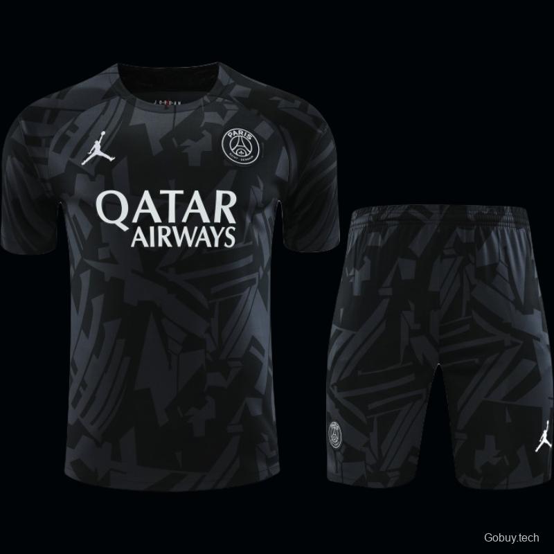 23-24 PSG Black Pattern Short Sleeve+Shorts