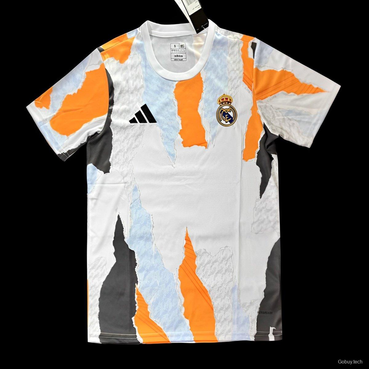 24/25 Real Madrid Adidas White Crew Orange Pre-Match Jersey