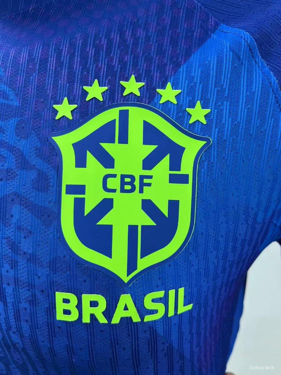 Player Version 2025 Brazil Away Blue Long Sleeve Jersey